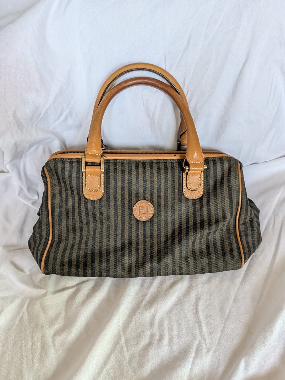 Vintage Fendi Striped Top-Handle Bag in Brown and Tan